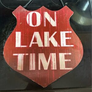 Red 'On Lake Time' Wall Sign